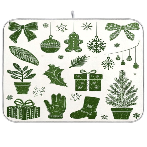 Kitchen Drying Mat Kitchen Drying Pad 16x18In Drying Dish Mat Dish Drying Mats Kitchen Countertop Multi-Function Drain Drying Mat Warm Christmas Gingerbread Man