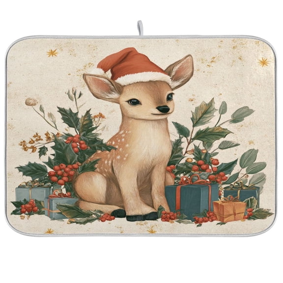 Kitchen Drying Mat Kitchen Drying Pad 16x18In Drying Dish Mat Dish Drying Mats Kitchen Countertop Multi-Function Drain Drying Mat Warm Christmas Orange Deer