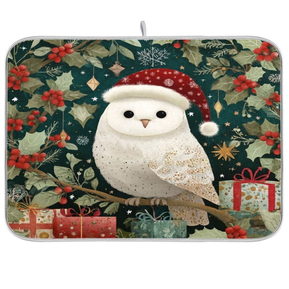 Kitchen Drying Mat Kitchen Drying Pad 16x18In Drying Dish Mat Dish Drying Mats Kitchen Countertop Multi-Function Drain Drying Mat Warm Christmas Owl