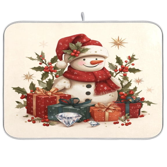Kitchen Drying Mat Kitchen Drying Pad 16x18In Drying Dish Mat Dish Drying Mats Kitchen Countertop Multi-Function Drain Drying Mat Warm Christmas Snowman Beautiful