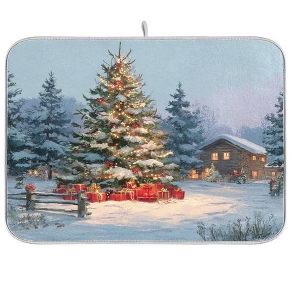 Kitchen Drying Mat Kitchen Drying Pad 16x18In Drying Dish Mat Dish Drying Mats Kitchen Countertop Multi-Function Drain Drying Mat Warm Christmas Tree