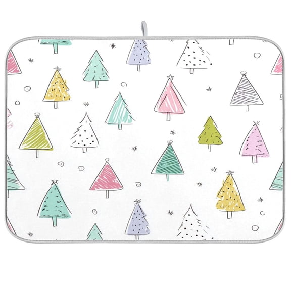 Kitchen Drying Mat Kitchen Drying Pad 16x18In Drying Dish Mat Dish Drying Mats Kitchen Countertop Multi-Function Drain Drying Mat Warm Christmas Tree Seamless