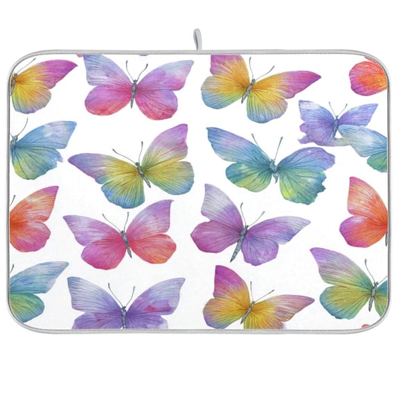 Kitchen Drying Mat Kitchen Drying Pad 16x18In Drying Dish Mat Dish Drying Mats Kitchen Countertop Multi-Function Drain Drying Mat Watercolor Butterflies