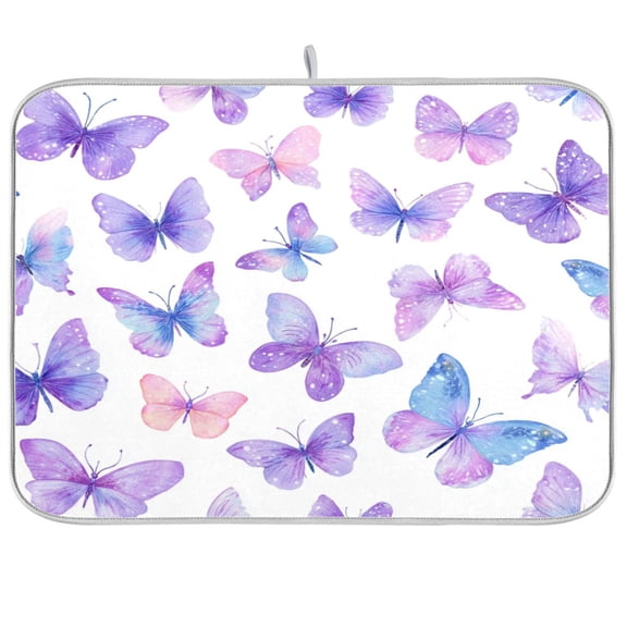 Kitchen Drying Mat Kitchen Drying Pad 16x18In Drying Dish Mat Dish Drying Mats Kitchen Countertop Multi-Function Drain Drying Mat Watercolor Butterfly Purple