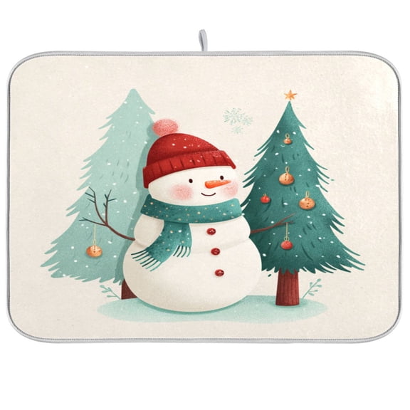 Kitchen Drying Mat Kitchen Drying Pad 16x18In Drying Dish Mat Dish Drying Mats Kitchen Countertop Multi-Function Drain Drying Mat Watercolor Christmas Snowman