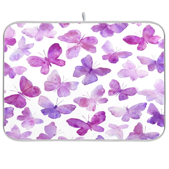 Kitchen Drying Mat Kitchen Drying Pad 16x18In Drying Dish Mat Dish Drying Mats Kitchen Countertop Multi-Function Drain Drying Mat Watercolor Purple Butterfly Pattern