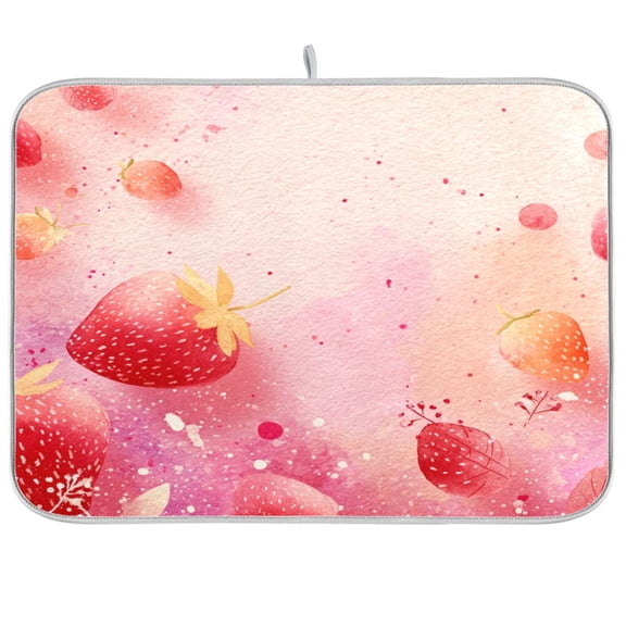 Kitchen Drying Mat Kitchen Drying Pad 16x18In Drying Dish Mat Dish Drying Mats Kitchen Countertop Multi-Function Drain Drying Mat Watercolor Strawberry Background