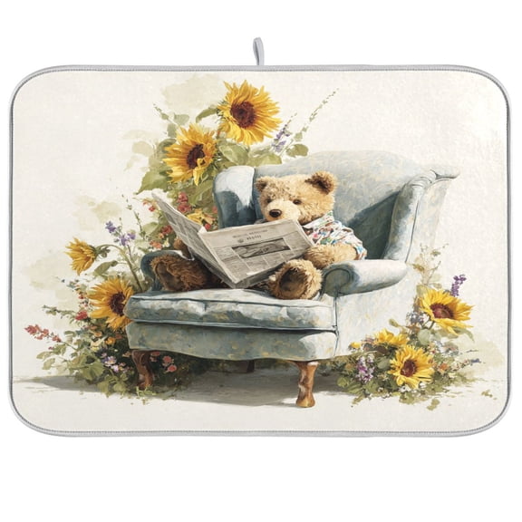 Kitchen Drying Mat Kitchen Drying Pad 16x18In Drying Dish Mat Dish Drying Mats Kitchen Countertop Multi-Function Drain Drying Mat Watercolor Teddy Bear