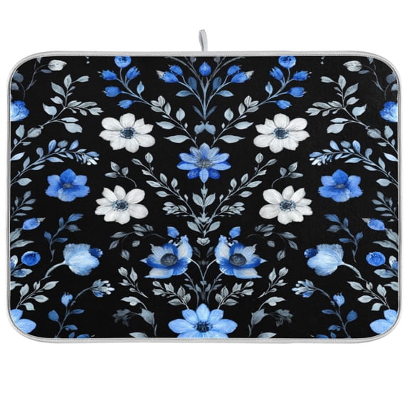 Kitchen Drying Mat Kitchen Drying Pad 16x18In Drying Dish Mat Dish Drying Mats Kitchen Countertop Multi-Function Drain Drying Mat Watercolor White Blue Flowers
