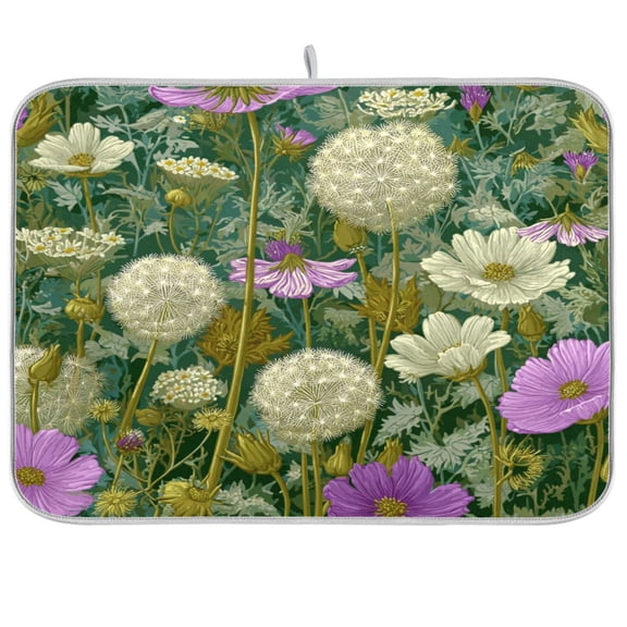 Kitchen Drying Mat Kitchen Drying Pad 16x18In Drying Dish Mat Dish Drying Mats Kitchen Countertop Multi-Function Drain Drying Mat Whimsical Meadow Dandelion