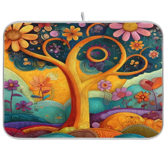 Kitchen Drying Mat Kitchen Drying Pad 16x18In Drying Dish Mat Dish Drying Mats Kitchen Countertop Multi-Function Drain Drying Mat Whimsical Tree Design