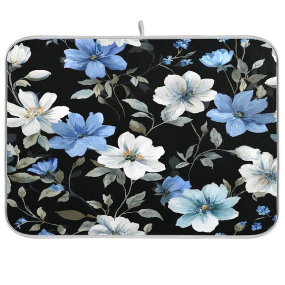 Kitchen Drying Mat Kitchen Drying Pad 16x18In Drying Dish Mat Dish Drying Mats Kitchen Countertop Multi-Function Drain Drying Mat White Blue Flower Pattern