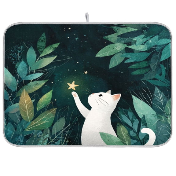 Kitchen Drying Mat Kitchen Drying Pad 16x18In Drying Dish Mat Dish Drying Mats Kitchen Countertop Multi-Function Drain Drying Mat White Cartoon Cat Pattern