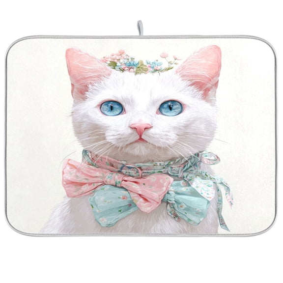 Kitchen Drying Mat Kitchen Drying Pad 16x18In Drying Dish Mat Dish Drying Mats Kitchen Countertop Multi-Function Drain Drying Mat White Cat