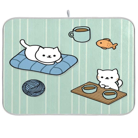 Kitchen Drying Mat Kitchen Drying Pad 16x18In Drying Dish Mat Dish Drying Mats Kitchen Countertop Multi-Function Drain Drying Mat White Cats