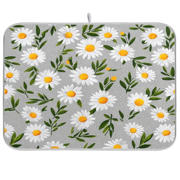 Kitchen Drying Mat Kitchen Drying Pad 16x18In Drying Dish Mat Dish Drying Mats Kitchen Countertop Multi-Function Drain Drying Mat White Chrysanthemum Pattern