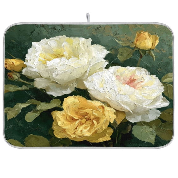Kitchen Drying Mat Kitchen Drying Pad 16x18In Drying Dish Mat Dish Drying Mats Kitchen Countertop Multi-Function Drain Drying Mat White Peony Olive Green