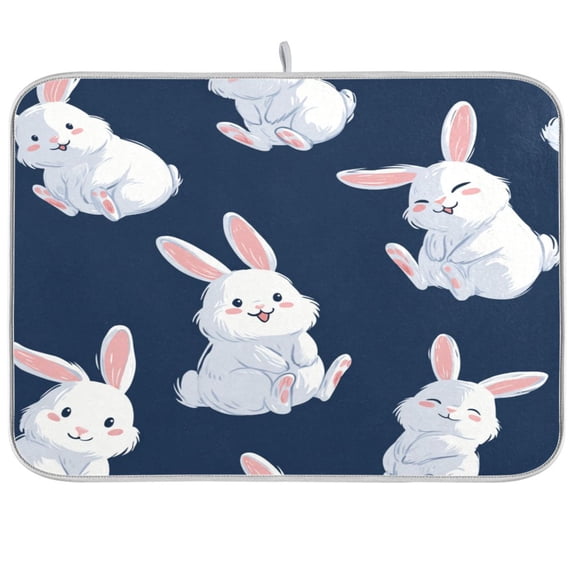 Kitchen Drying Mat Kitchen Drying Pad 16x18In Drying Dish Mat Dish Drying Mats Kitchen Countertop Multi-Function Drain Drying Mat White Rabbits Cute