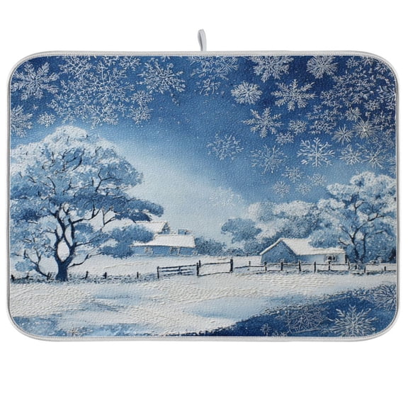 Kitchen Drying Mat Kitchen Drying Pad 16x18In Drying Dish Mat Dish Drying Mats Kitchen Countertop Multi-Function Drain Drying Mat Winter Scene