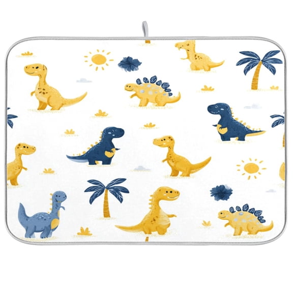 Kitchen Drying Mat Kitchen Drying Pad 16x18In Drying Dish Mat Dish Drying Mats Kitchen Countertop Multi-Function Drain Drying Mat Yellow Dinosaur Seamless
