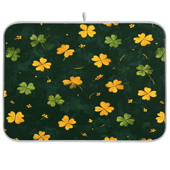 Kitchen Drying Mat Kitchen Drying Pad 16x18In Drying Dish Mat Dish Drying Mats Kitchen Countertop Multi-Function Drain Drying Mat Yellow Four Leaf Clover