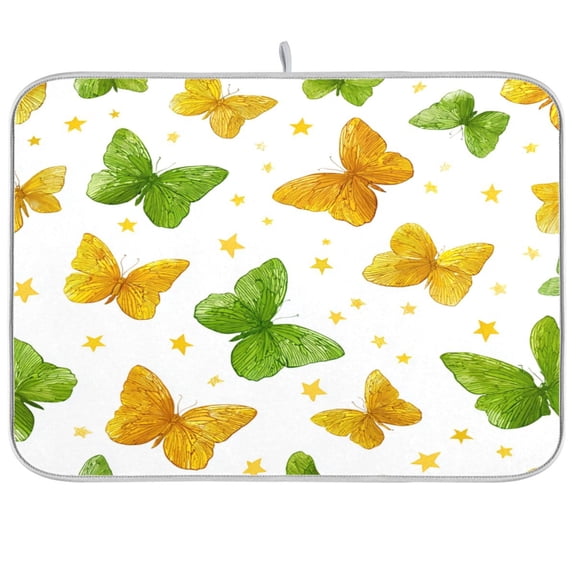 Kitchen Drying Mat Kitchen Drying Pad 16x18In Drying Dish Mat Dish Drying Mats Kitchen Countertop Multi-Function Drain Drying Mat Yellow and Green Butterflies