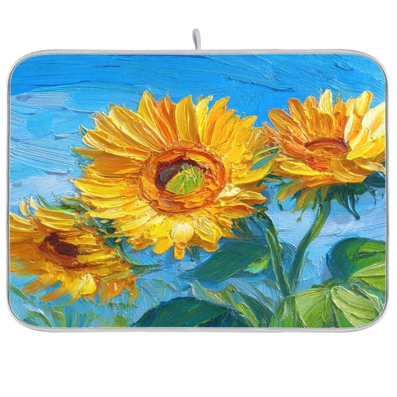 Kitchen Drying Mat Kitchen Drying Pad 16x18In Drying Dish Mat Dish Drying Mats Kitchen Countertop Multi-Function Drain Drying Mat Yellow Sunflower Pattern