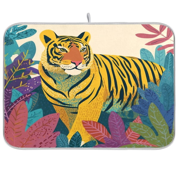 Kitchen Drying Mat Kitchen Drying Pad 16x18In Drying Dish Mat Dish Drying Mats Kitchen Countertop Multi-Function Drain Drying Mat Yellow Tiger