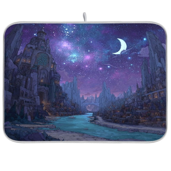 Kitchen Drying Mat Kitchen Drying Pad 18x24In Drying Dish Mat Dish Drying Mats Kitchen Countertop Multi-Function Drain Drying Mat Alien Fantasy Purple City