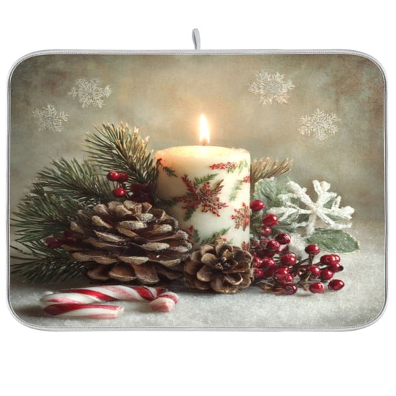 Kitchen Drying Mat Kitchen Drying Pad 18x24In Drying Dish Mat Dish Drying Mats Kitchen Countertop Multi-Function Drain Drying Mat Christmas Candle Pattern