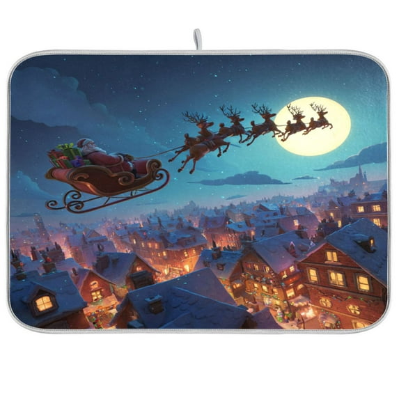 Kitchen Drying Mat Kitchen Drying Pad 18x24In Drying Dish Mat Dish Drying Mats Kitchen Countertop Multi-Function Drain Drying Mat Santa Claus in The Sky