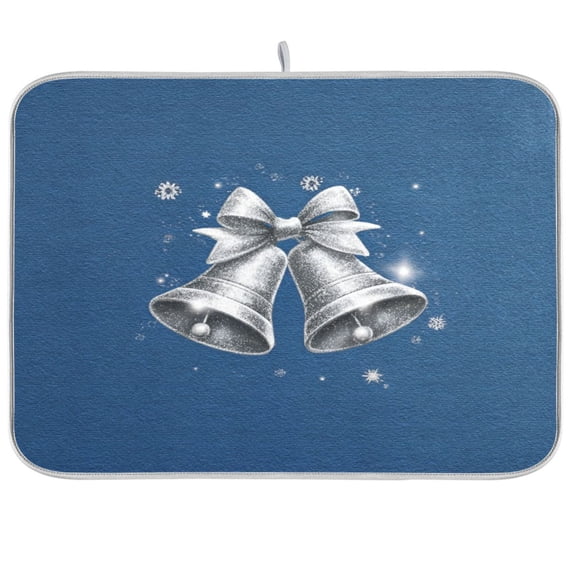 Kitchen Drying Mat Kitchen Drying Pad 18x24In Drying Dish Mat Dish Drying Mats Kitchen Countertop Multi-Function Drain Drying Mat Shiny Silver Bells