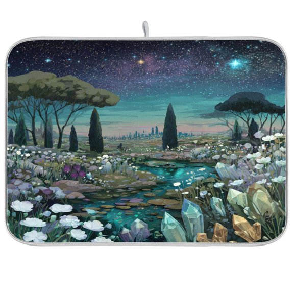 Kitchen Drying Mat Super Absorbent Heat Resistant Reversible & Foldable With Hanging Loop An Endless Night Sky Full Of Stars