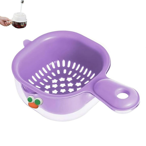 Kitchen Dual-Layer Draining Basket With Handle,New Handy Mini Berry And Tomato Washer,Double-Layer Design,Lock Design,Double Drain Plastic Fruit Washing Strainer Bowl (Purple 7.67*4.72*2.36 Inch)