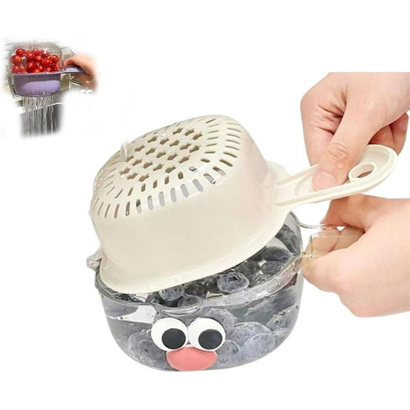 Kitchen Dual-Layer Draining Basket with Handle,Perfect Gift Idea,Star-Pattern Leakproof Strainer Bowl with Safety Lock,Quick Drain Rinser for Fruits Vegetables,Great for Berries,Grapes