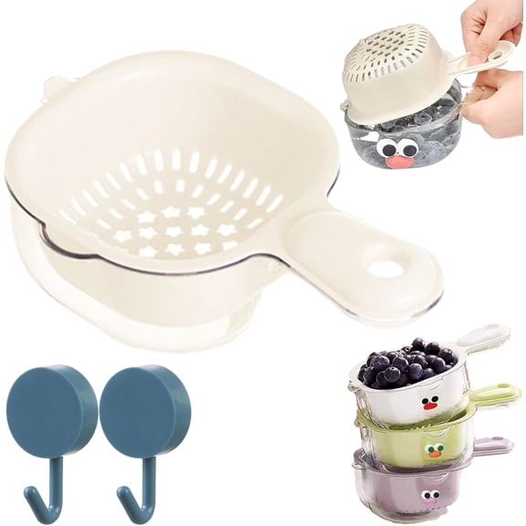 Kitchen Dual-Layer Draining Basket with Handle,Upgraded Star-Shaped Perforated Mesh Design,Secure Lock & Built-in Handle,Efficient Draining Rinser Container for Washing Fruits,Vegetables,Greens
