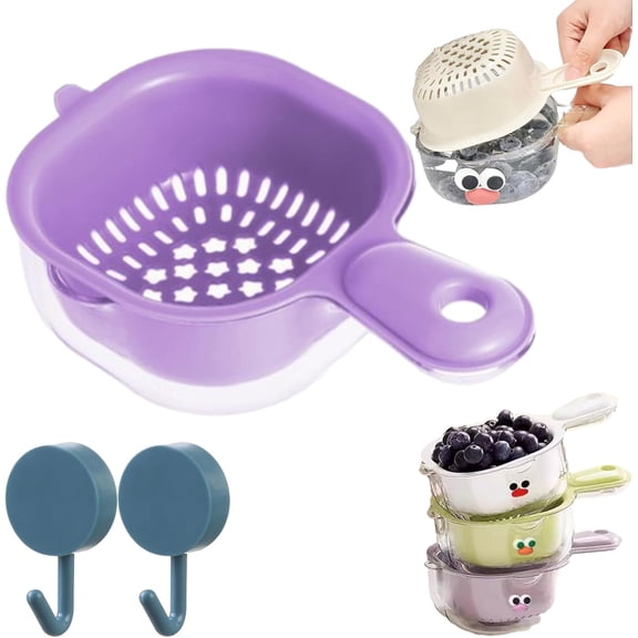 Kitchen Dual-Layer Draining Basket with Handle,Upgraded Star-Shaped Perforated Mesh Design,Secure Lock & Built-in Handle,Efficient Draining Rinser Container for Washing Fruits,Vegetables,Greens