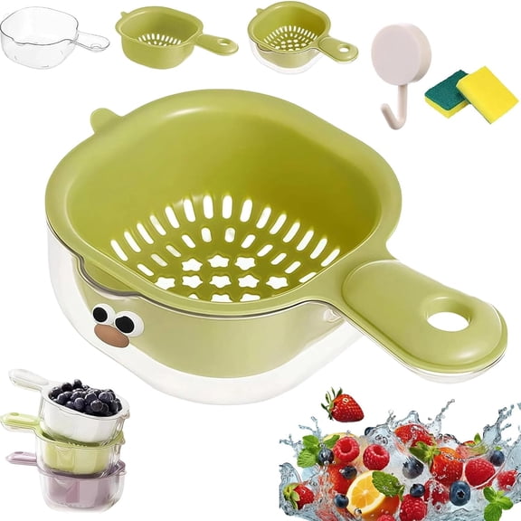 Kitchen Dual Layer Draining Basket with Locking Design,Star-Shaped Perforations,Thickened PP Dual-Layer Rinser Bowl with Handle for Easy Draining and Storage