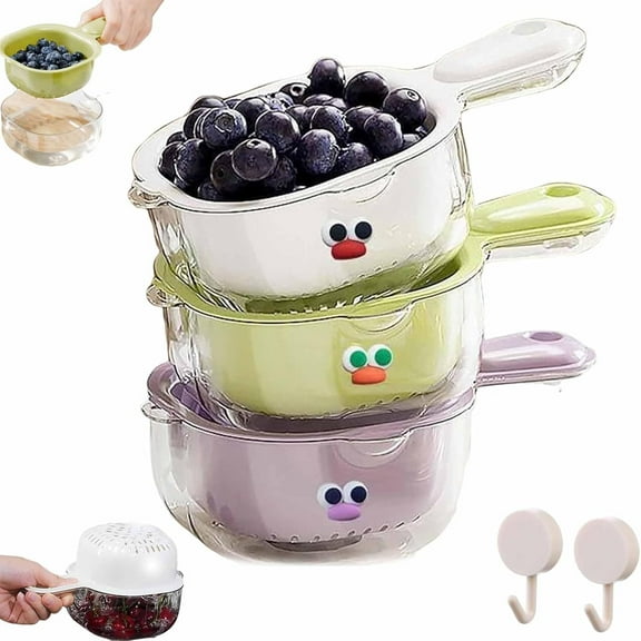 Kitchen Dual Layer Draining Basket with Handle, (3PCS) Double-Layer Design, Lock Design, Multipurpose Fruit Washing Bowl with Strainer for Kitche