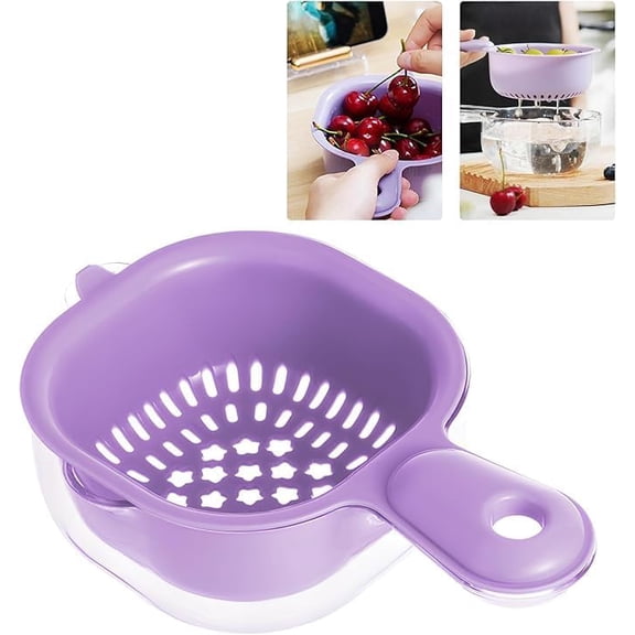 Kitchen Dual-Layer Draining Basket with Handle, Mini Dual-Layer Veggie Colander Fruit Strainer for Berries, Vegetables & Fruits