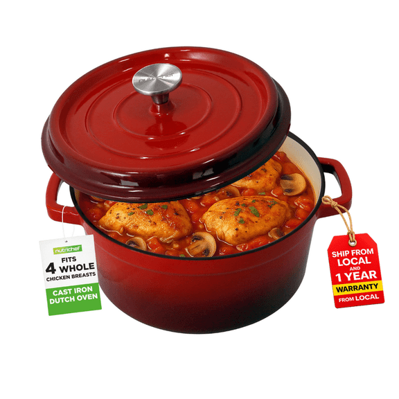 Kitchen Dutch Oven Pot - Enamel Coated Cast Iron Pot with Lid, Stovetop Casserole Pot Style (5 Quart)
