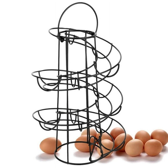 Kitchen Egg Rack, Spiral Basket, Iron Practical Storage Rack Black