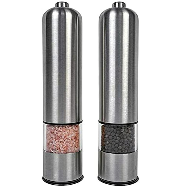Kitchen Electric Pepper/Salt Grinder - Battery Powered Stainless Steel Salt  or Pepper Mill - Tall Power Shaker - Automatic Grinder with light -  Adjustable Ceramic Coarseness 