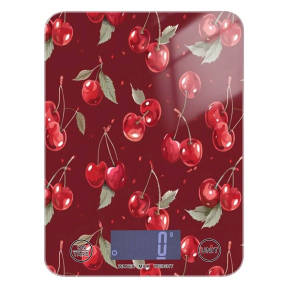 Kitchen Electronic Scale Food Scale 7.68x5.71 inch Multifunctional Digital Kitchen Scale Tempered Glass Decorative Baking Cooking Meal Preparation Red Cherry