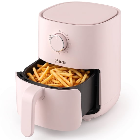 Kitchen Elite Compact Mechanical Air Fryer, 2.2 Qt, Manual Knob Control, Pink