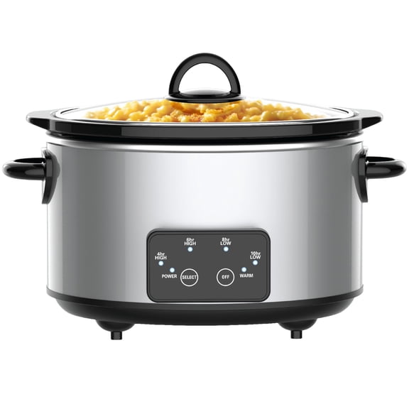 Kitchen Elite 4 Qt Oval Programmable Slow Cooker, Stainless Steel with Glass Lid