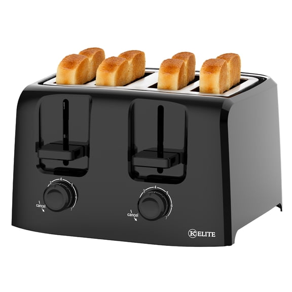 Kitchen Elite 4-Slice Toaster with Dual Control and 7 Shade Settings, 1500W, Black