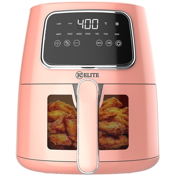 Kitchen Elite 5.5 Qt Digital Air Fryer, Countertop Cooker with LED Screen, Peach