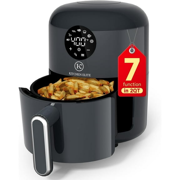 Kitchen Elite® Air Fryer, 7 in-1 Digital Compact Airfryer, Easy for Simple Meals & Snacks with Tray, 90% Less Oil, Nonstick & Dishwasher Safe Basket, 2QT Space Saving, Gray, Beautiful & Convenient