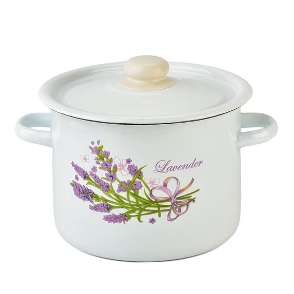 Kitchen Enamel Cookware Pot Lavender Bouquet Enamelware Stock Pot with Lid 2.1-qt. (2 L)